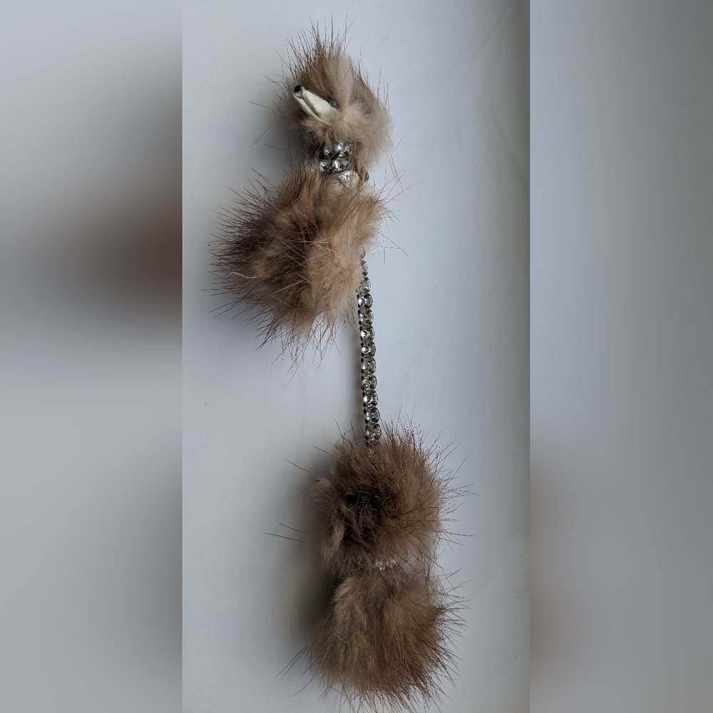 Vintage Real Fur Dog Sweater Pin with Stones